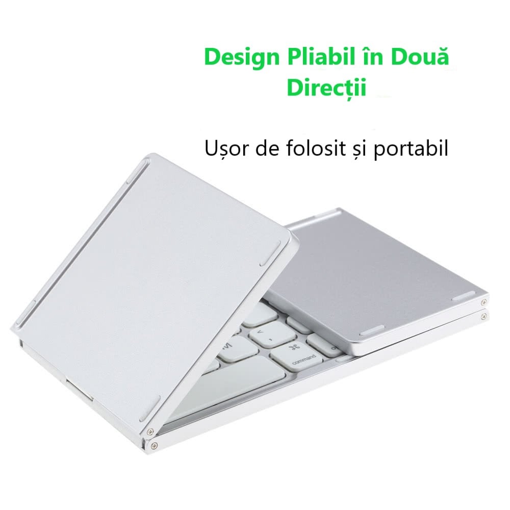 Tastatură Pliabilă cu Touchpad, Bluetooth 5.1 + 2.4G, Portabilă și Reîncărcabilă, culoare Silver [7]