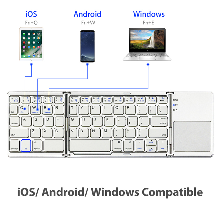 Tastatură Pliabilă cu Touchpad, Bluetooth 5.1 + 2.4G, Portabilă și Reîncărcabilă, culoare Silver [5]