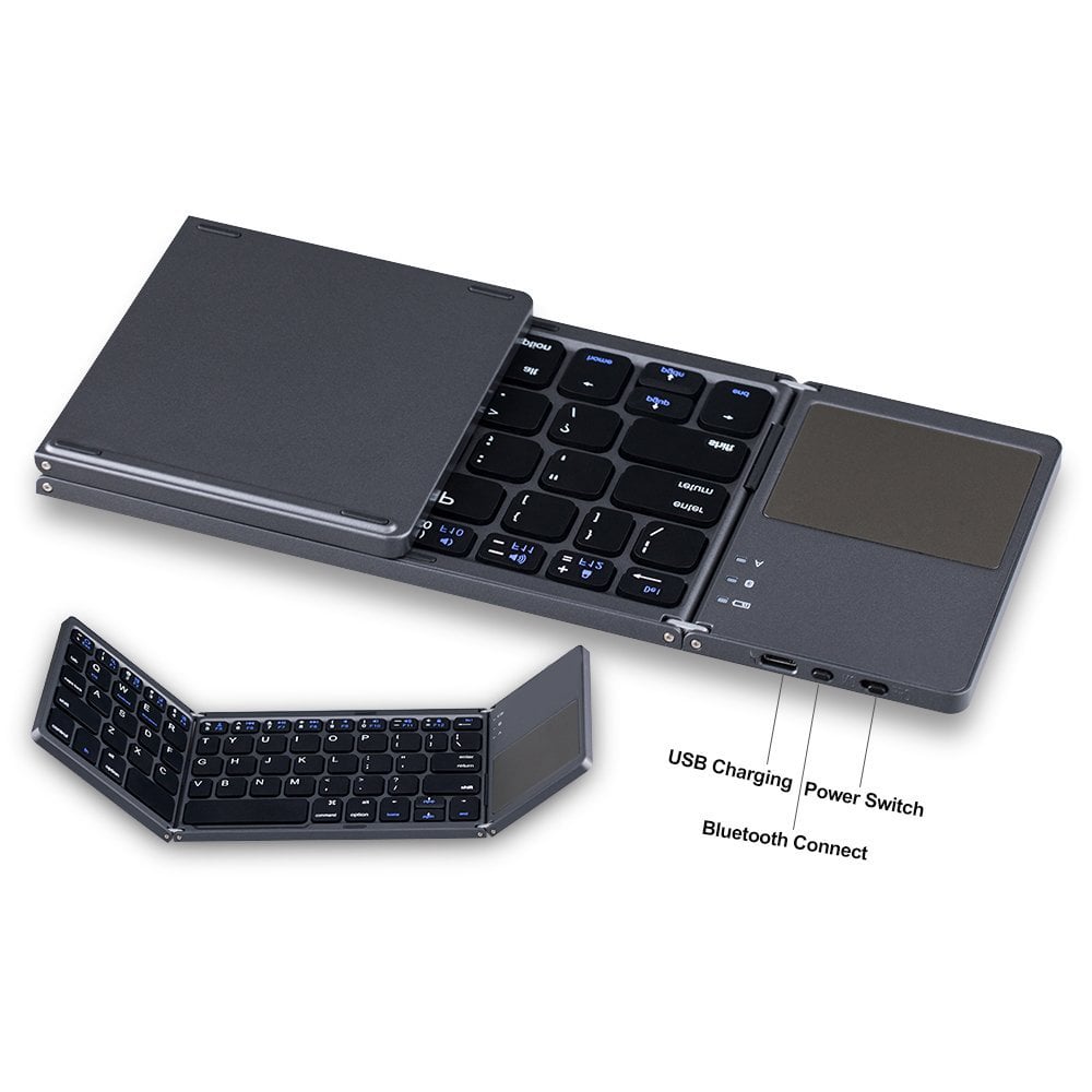 Tastatură Pliabilă cu Touchpad, Bluetooth 5.1 + 2.4G, Portabilă și Reîncărcabilă – Gri Elegant [2]