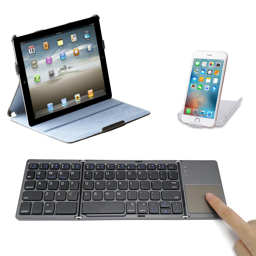Tastatură Pliabilă cu Touchpad, Bluetooth 5.1 + 2.4G, Portabilă și Reîncărcabilă – Gri Elegant [7]