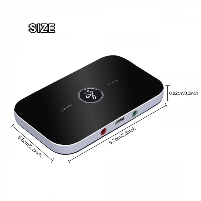 Transmitator si receptor audio, Bluetooth 5.0, 2 in 1, Jack 3, 5 mm, pentru TV, PC, Laptop, Masina, Negru [6]