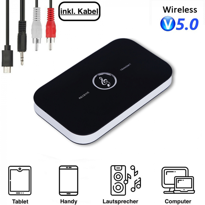 Transmitator si receptor audio, Bluetooth 5.0, 2 in 1, Jack 3, 5 mm, pentru TV, PC, Laptop, Masina, Negru [2]