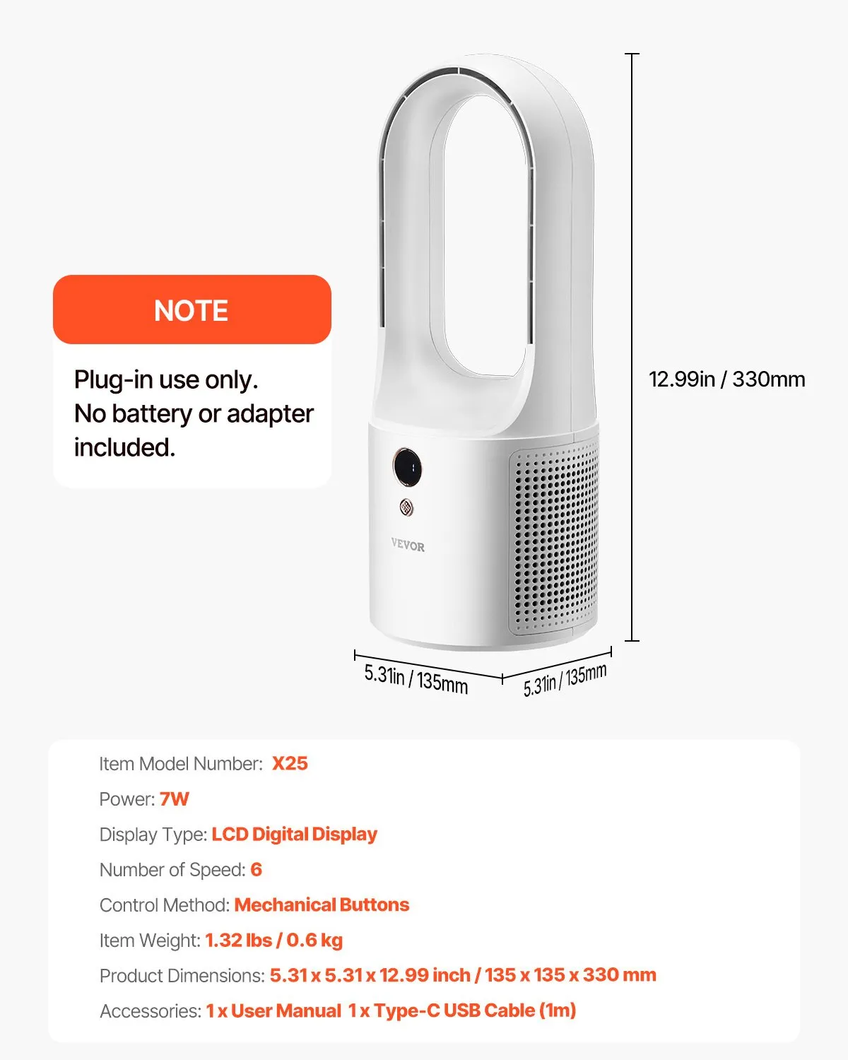 Ventilator Portabil De Birou AeroCool Pro, 6 Viteze, USB Type C, Motor Brushless, Ultra Silentios, Pentru Casa, Camping, Alb [3]