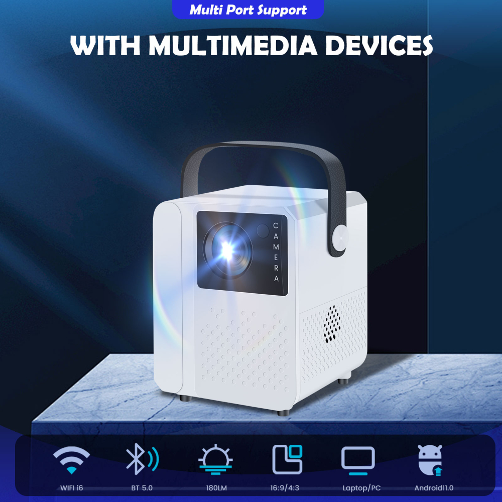 Video Proiector Smart T2 Pro–Full HD, WiFi 6, Bluetooth 5.0, suport până la 120 inch USB HDMI telecomandă inclusă alb [7]