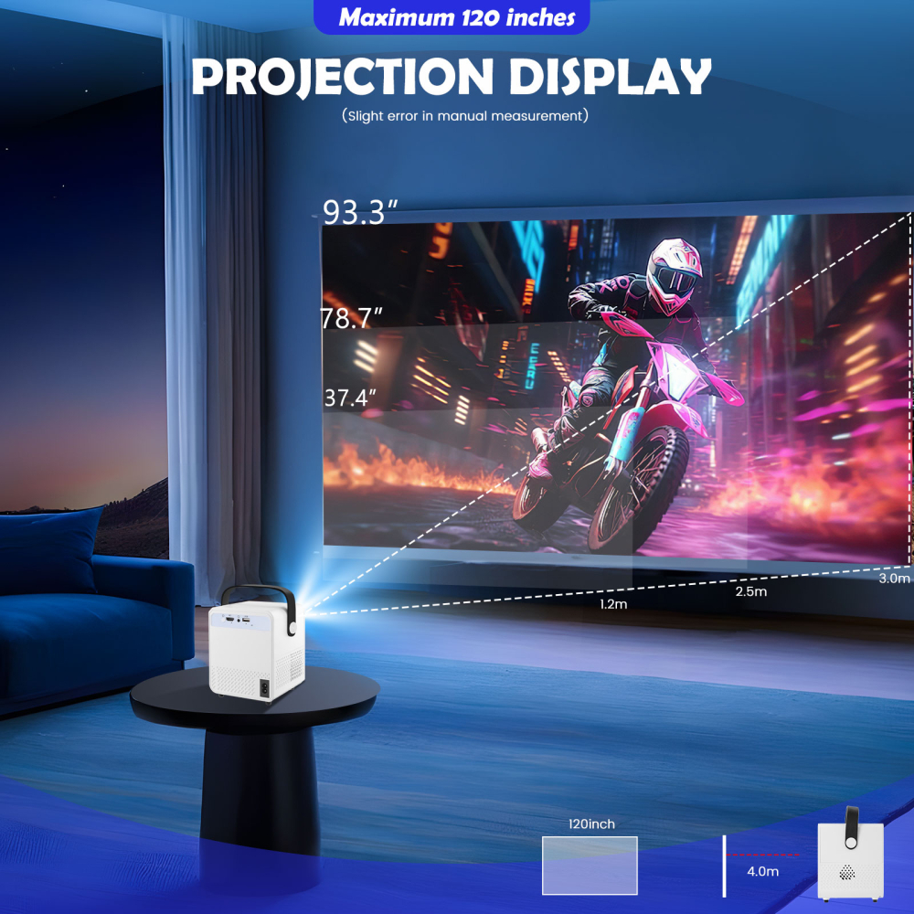Video Proiector Smart T2 Pro–Full HD, WiFi 6, Bluetooth 5.0, suport până la 120 inch USB HDMI telecomandă inclusă alb [6]
