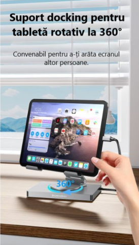 Suport Tabletă cu Hub USB C 7-in 1 Blueendless PD 100W HDMI 4K LAN Slot SDTF USB 3.0 Aluminiu Model ST706A [6]