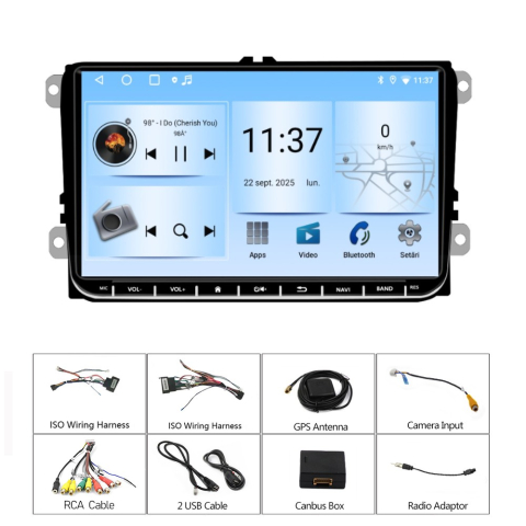 Navigație Auto 2+32GB, Android 13 cu CarPlay & Android Auto Wireless – 9 inch HD, DSP, GPS, Bluetooth – Compatibil VW, Skoda, Seat [3]