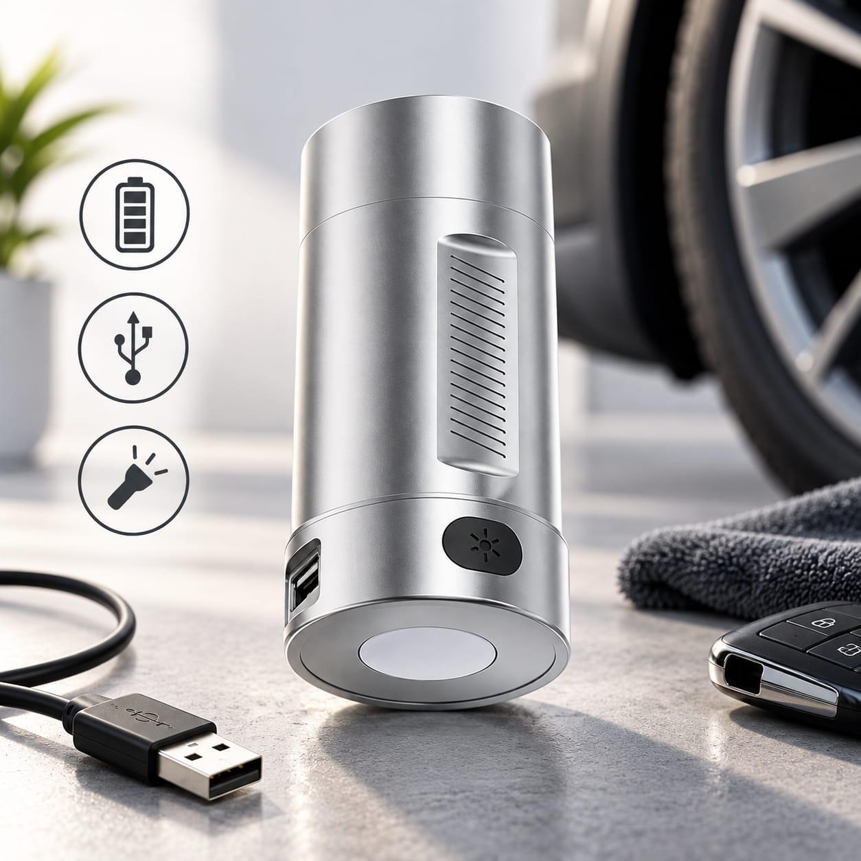 Acumulator Detașabil eCarTech® 6000mAh Compatibil cu Aspiratorul Auto 6705A Plus, Lanternă LED, Încărcare USB [1]