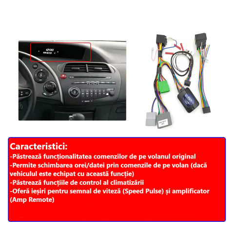 Adaptor Comenzi Volan Honda Civic 8 Hatchback (2005–2012) – Compatibil Sony, Pioneer, Alpine, JVC, Kenwood, Clarion [1]