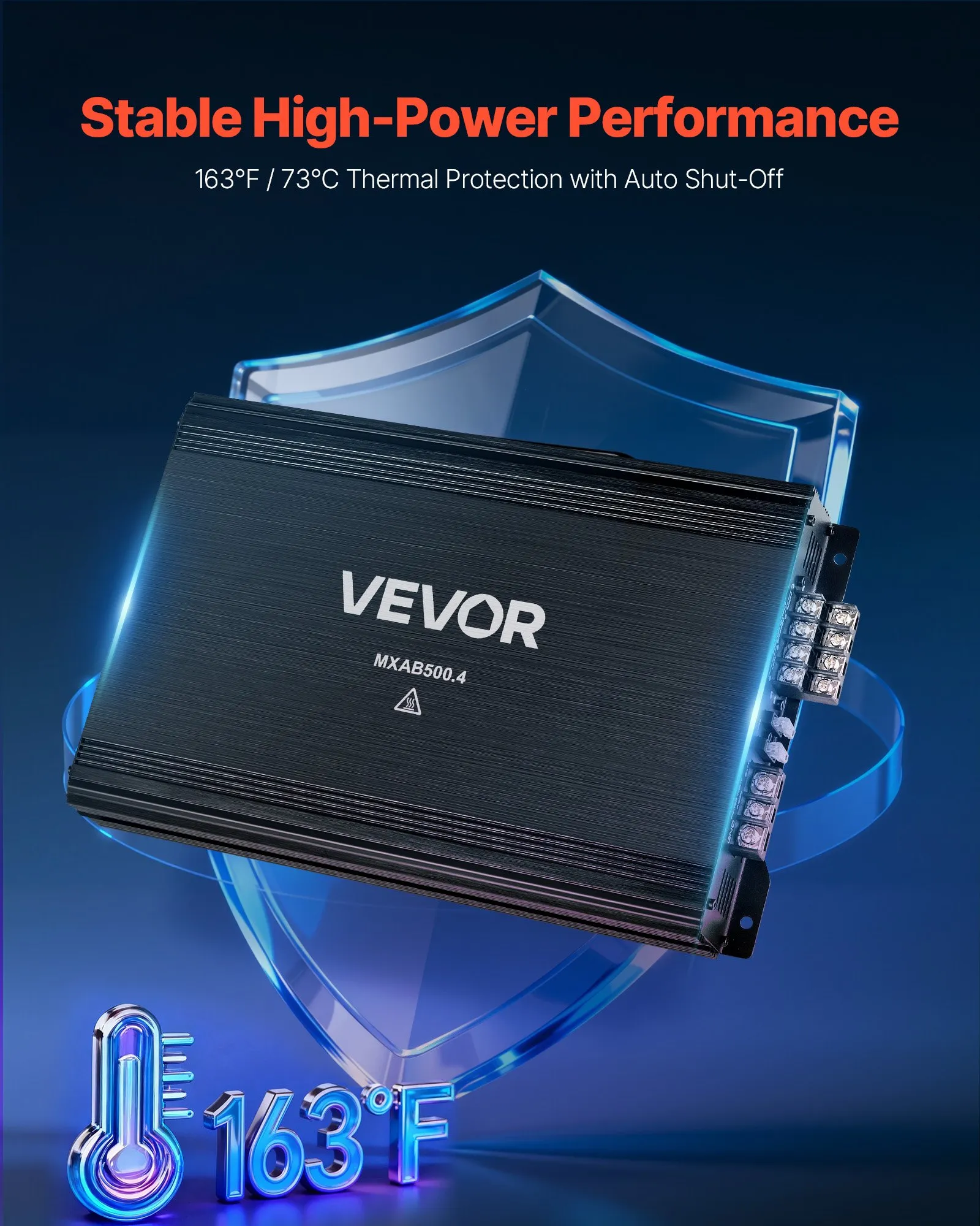 Amplificator audio auto, amplificator auto cu 4 canale, amplificator stereo multicanal clasa AB, max. 4 x 250W la 4 ohmi / 4 x 500W la 2 ohmi, putere mare, pentru SUV-uri, camionete și vehicule off-ro [6]