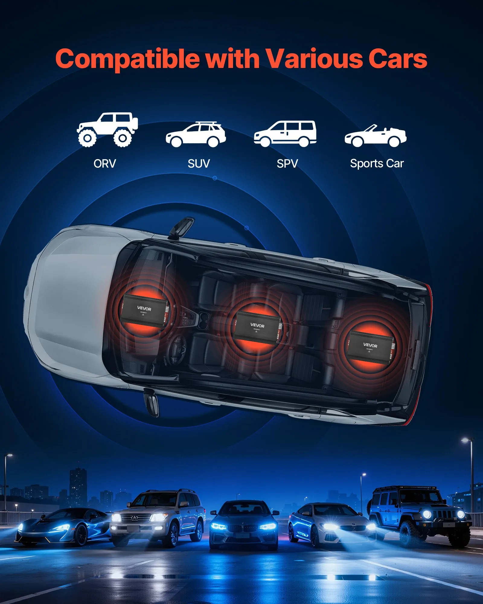 Amplificator audio auto, amplificator auto cu 4 canale, amplificator stereo multicanal clasa AB, max. 4 x 250W la 4 ohmi / 4 x 500W la 2 ohmi, putere mare, pentru SUV-uri, camionete și vehicule off-ro [4]