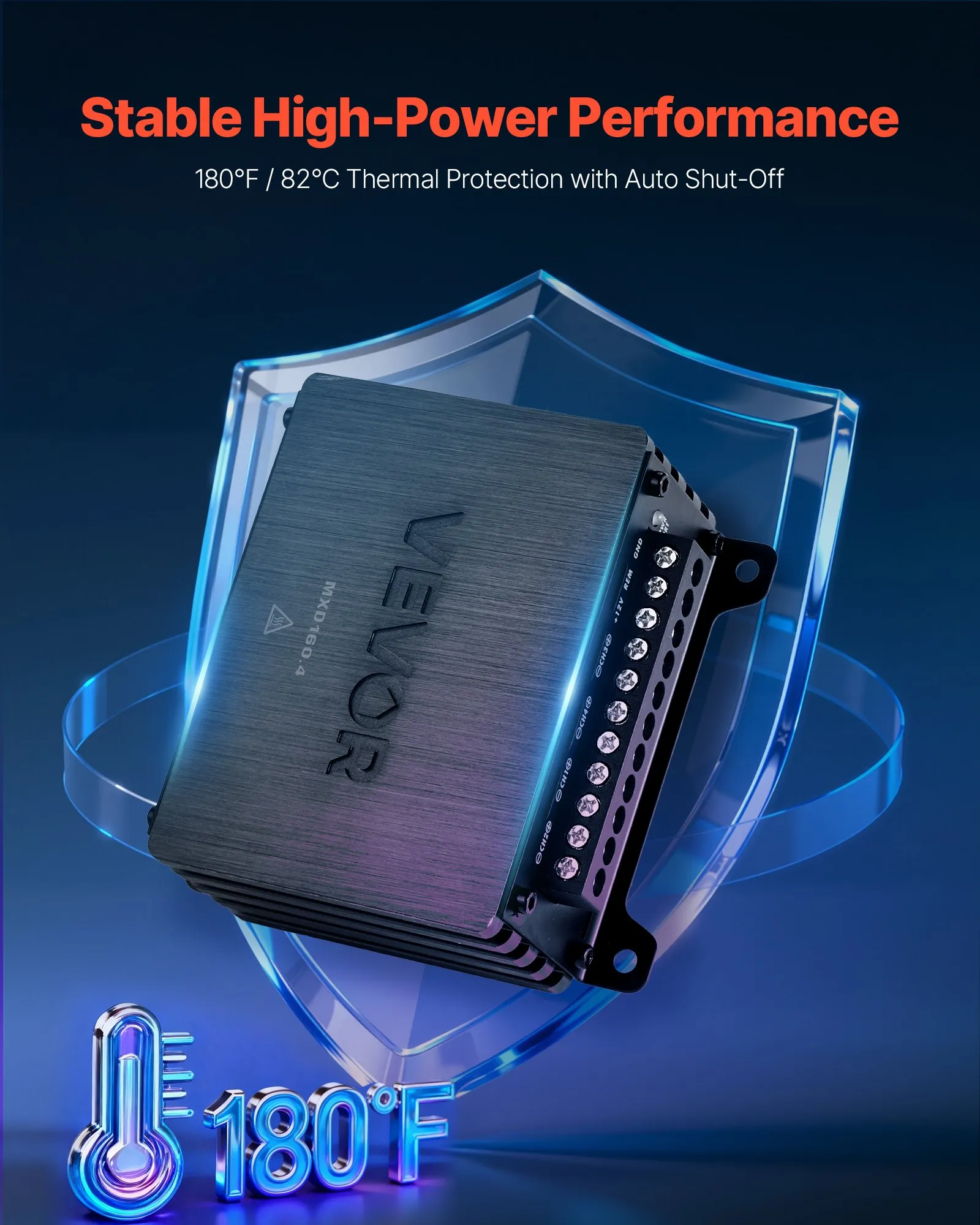 Amplificator audio auto, amplificator auto cu 4 canale, amplificator stereo multicanal clasa D, max. 4 x 110W la 4 ohmi / 4 x 160W la 2 ohmi, putere mare, pentru SUV-uri, camionete și vehicule off-roa [6]