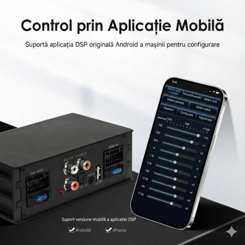 Amplificator Auto DSP 4 Canale 4x50W cu Bluetooth, Intrări Digitale și Control prin Aplicație [3]