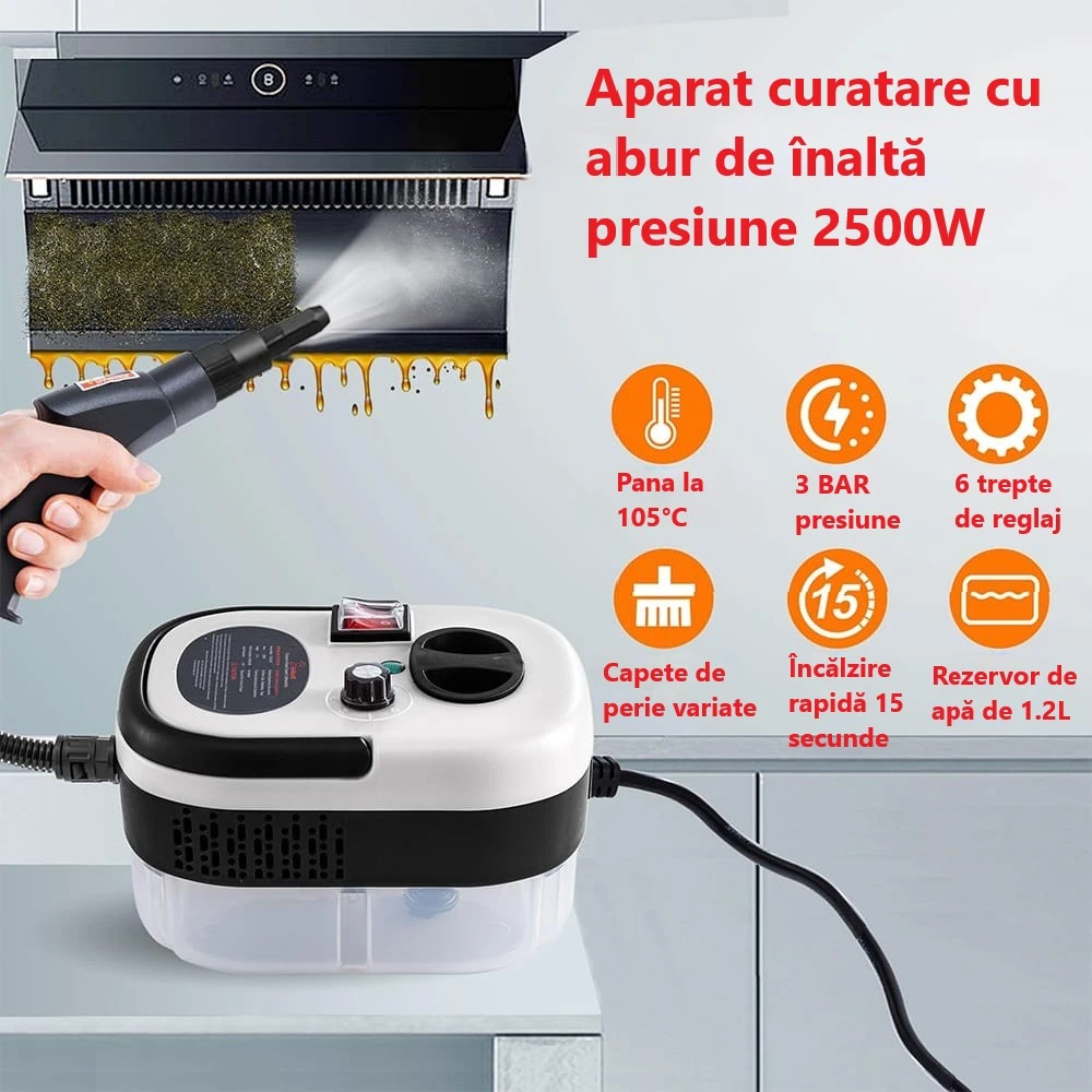 Aparat de curățare cu abur 2500W, 3 BAR, rezervor 1.2L, 6 trepte de reglaj, încălzire rapidă 10-15 secunde [1]
