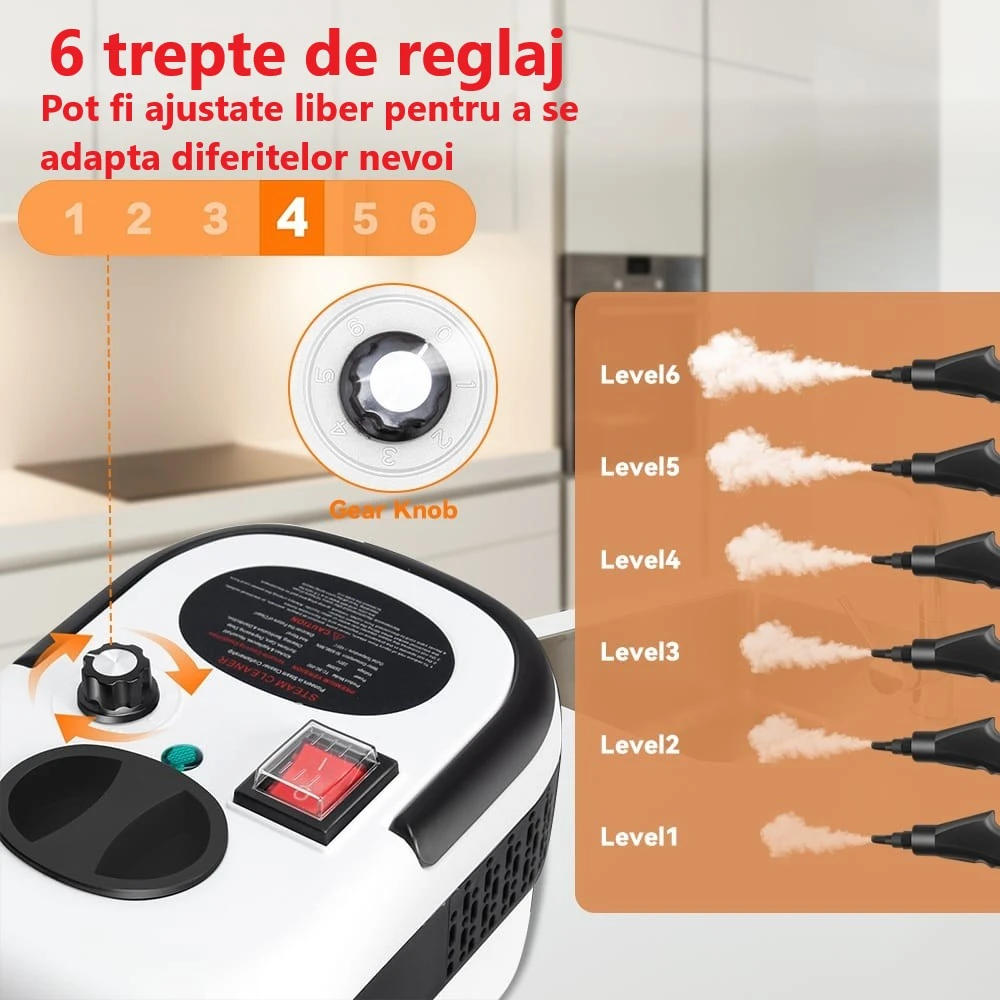 Aparat de curățare cu abur 2500W, 3 BAR, rezervor 1.2L, 6 trepte de reglaj, încălzire rapidă 10-15 secunde [5]