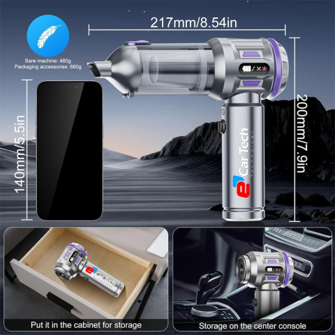 Aspirator auto cu Acumulator 6000 mAh Li-ion, 4 IN 1, 18000PA, 3 viteze 120W Power, culoare Negru-Gold [5]