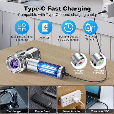 Aspirator auto cu Acumulator 6000 mAh Li-ion, 4 IN 1, 18000PA, 3 viteze 120W Power, culoare Negru-Gold [2]