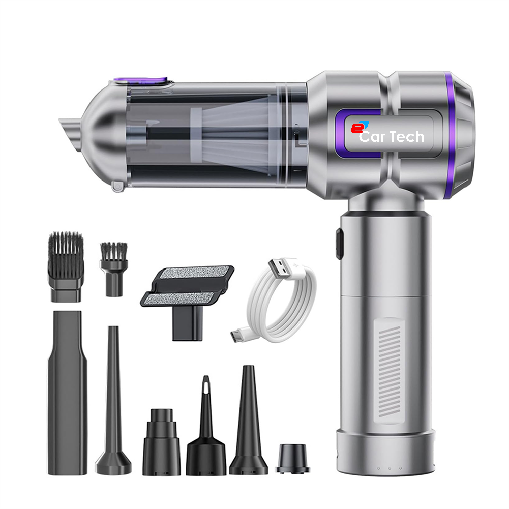 Intretinere auto - Aspirator Auto eCarTech® 4 în 1, 17000Pa, 100W, Acumulator Detasabil 6000mAh, Aspirare + Suflare + Umflare, Lanterna LED, Fara Fir, Portabil, pentru Auto si Casa