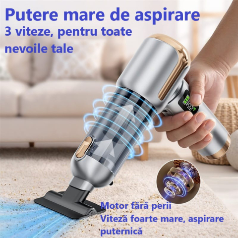 Aspirator Auto Portabil 4 în 1, Fără Fir, Motor Brushless 80.000 RPM, Display LCD, 3 Trepte de Viteză, Reîncărcabil [4]