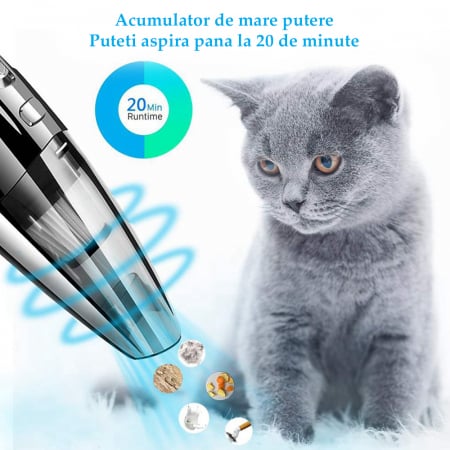 Aspirator auto sau uz caznic, aspirare umed-uscata, cu acumulator incorporata 2200 mAh, accesoriu pentru spati inguste, perie curatare, putere 120W [5]