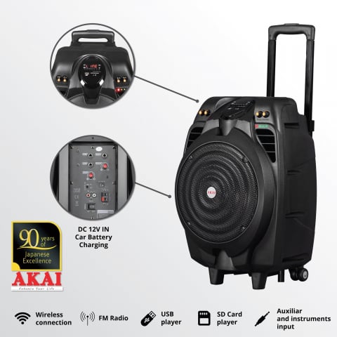 Boxă Activă Portabilă Akai SS023A‑X10 – Party Troller 50 W Bluetooth & Karaoke [4]
