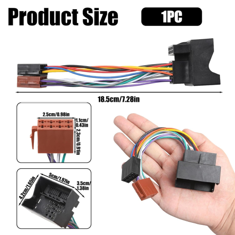 Cablu Adaptor ISO pentru Navigație/Radio Auto, Conector Universal 16 Pini, Compatibil cu VW Golf/Passat, Ford Fiesta/Focus, BMW, Jetta [2]