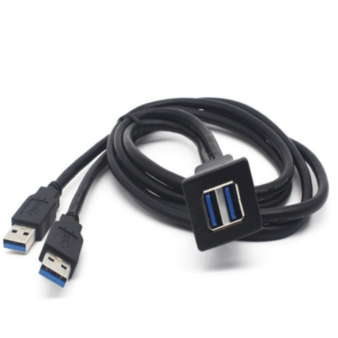 Cablu Prelungitor Dual USB 3.0 Panel Flush Mount, Pătrat, pentru Bord Auto, Barcă sau Motocicletă, 1m [1]