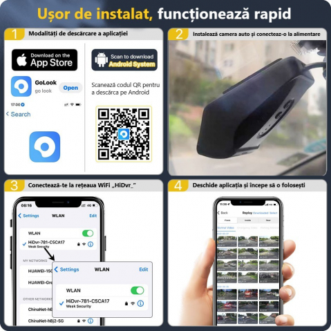 Cameră Auto DVR 2K cu Wi-Fi – Monitorizare 24/7, Viziune Nocturnă, G-Senzor și Înregistrare în Buclă [6]