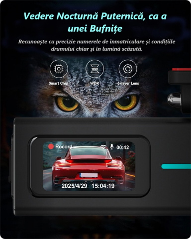 Cameră Auto DVR 2K Ultra HD – WiFi 5GHz, Viziune Nocturnă, G-Senzor, Control Vocal, unghi 170° [5]