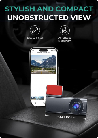 Cameră Auto DVR 2K Ultra HD – WiFi 5GHz, Viziune Nocturnă, G-Senzor, Control Vocal, unghi 170° [10]