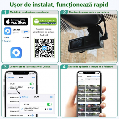 Cameră Auto DVR 2K Ultra HD – WiFi 5GHz, Viziune Nocturnă, G-Senzor, Control Vocal, unghi 170° [8]