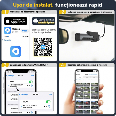Cameră Auto DVR 2K WiFi cu Viziune Nocturnă, G-Sensor, Monitorizare Parcare 24H – Control prin Aplicație [8]