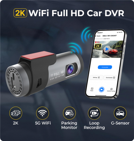 Cameră Auto DVR 2K WiFi cu Viziune Nocturnă, G-Sensor, Monitorizare Parcare 24H – Control prin Aplicație [7]