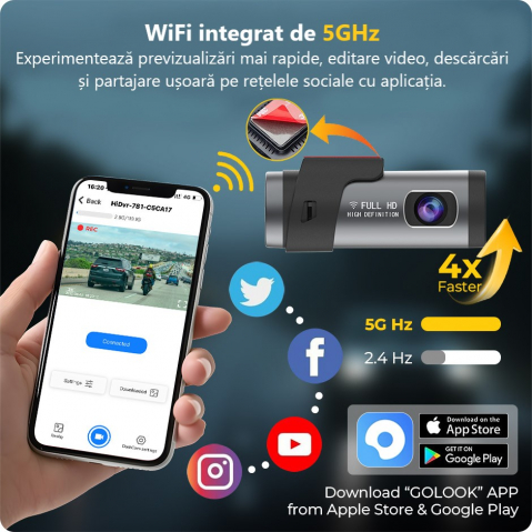 Cameră Auto DVR 2K WiFi cu Viziune Nocturnă, G-Sensor, Monitorizare Parcare 24H – Control prin Aplicație [3]