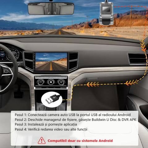 Cameră Auto DVR Compactă cu Înregistrare Full HD 720P, Design Discret și Funcții Inteligente – Compatibilă Android [12]
