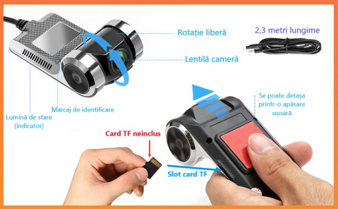 Cameră Auto DVR Compactă cu Înregistrare Full HD 720P, Design Discret și Funcții Inteligente – Compatibilă Android [13]