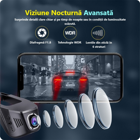 Cameră auto DVR cu rezoluție 2K, WiFi 5GHz, vedere pe timp de noapte, monitorizare 24 din 24 și senzor de impact [5]