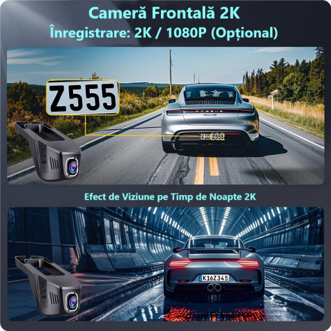 Cameră auto DVR cu rezoluție 2K, WiFi 5GHz, vedere pe timp de noapte, monitorizare 24 din 24 și senzor de impact [6]