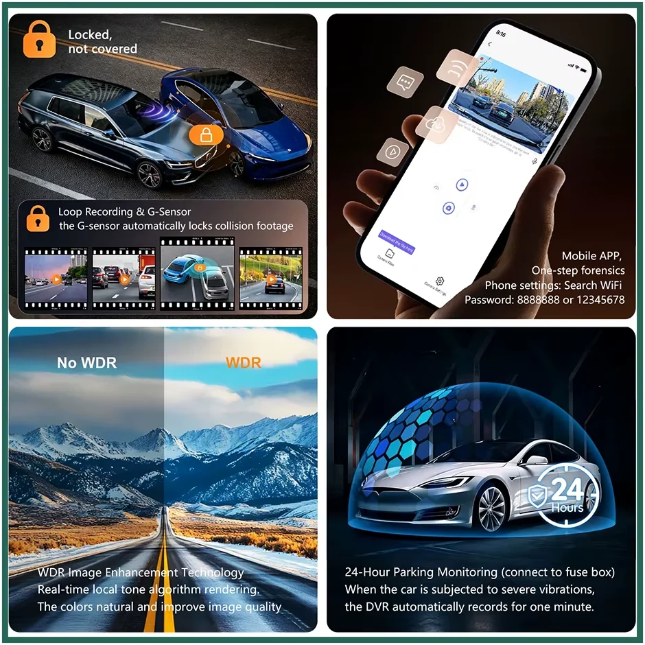 Funcțiile Wi-Fi, G-senzor, înregistrare în buclă și WDR ale camerei DVR