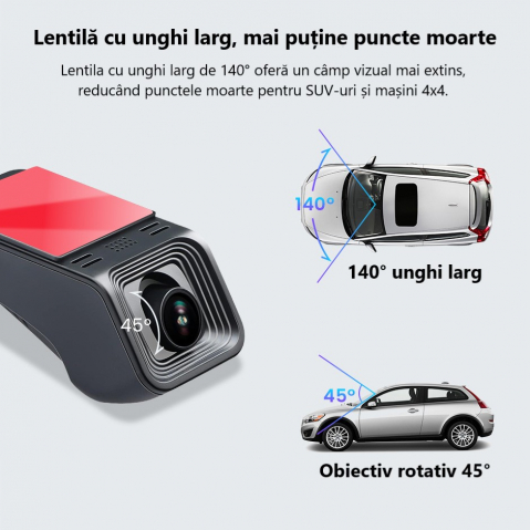 Cameră Auto DVR Full HD 1080P Ascunsă pentru Bord – Unghi Larg 140°, Suport TF 128GB, Obiectiv Rotativ, Vizibilitate Zi/Noapte [3]