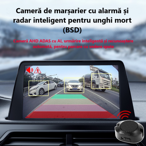 Cameră auto marșarier ADAS cu AI, AHD 1080p, Unghi 155°, avertizare vocală și pe ecran, impermeabilă IP68, sistem PAL [3]