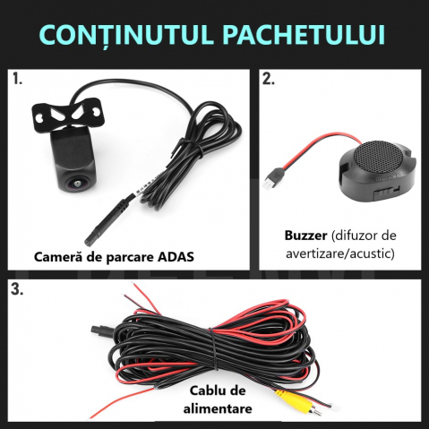 Cameră auto marșarier ADAS cu AI, AHD 1080p, Unghi 155°, avertizare vocală și pe ecran, impermeabilă IP68, sistem PAL [12]