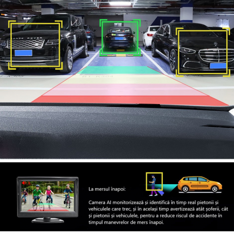Cameră auto marșarier ADAS cu AI, AHD 1080p, Unghi 155°, avertizare vocală și pe ecran, impermeabilă IP68, sistem PAL [4]