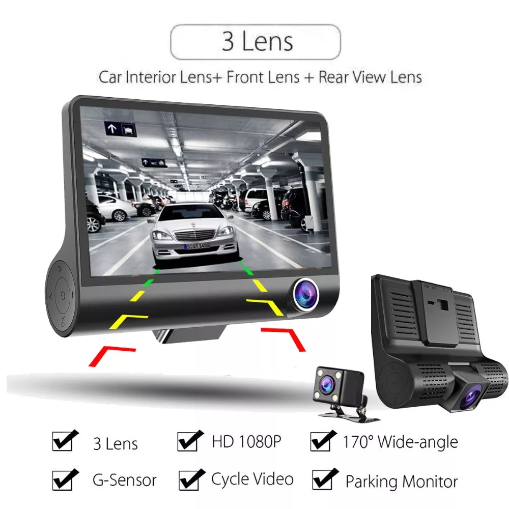 Camera auto DVR tripla Blackbox, Full-HD, 3 camere-FATA/SPATE/INTERIOR, ecran 4'', G Senzor [2]
