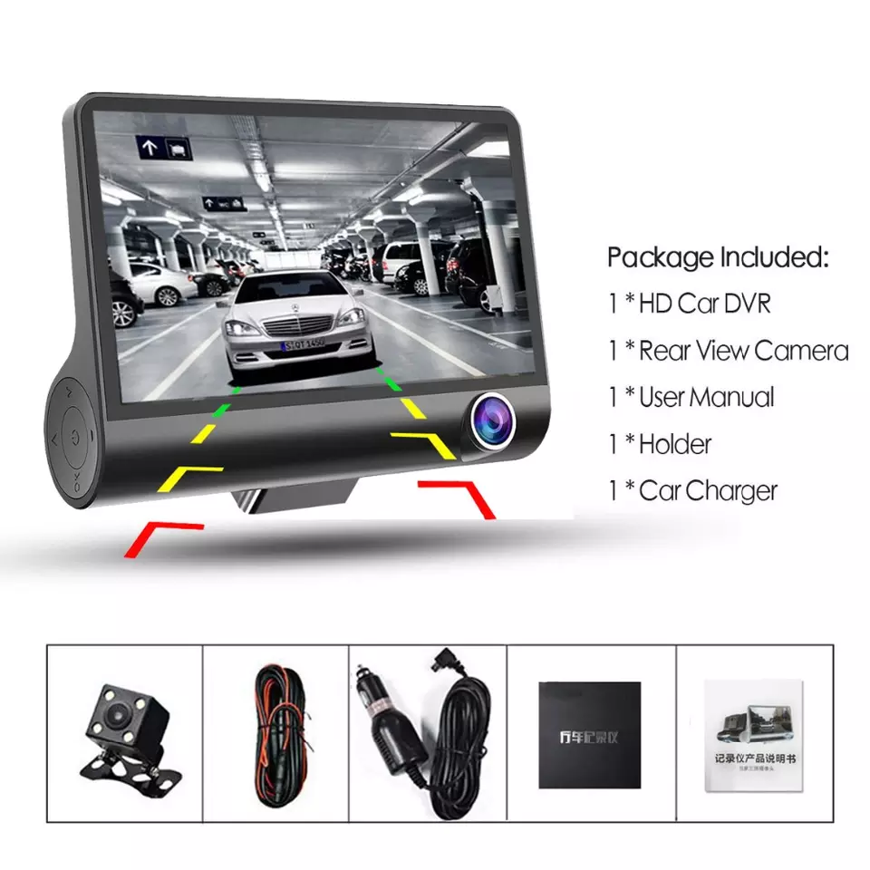 Camera auto DVR tripla Blackbox, Full-HD, 3 camere-FATA/SPATE/INTERIOR, ecran 4'', G Senzor [3]