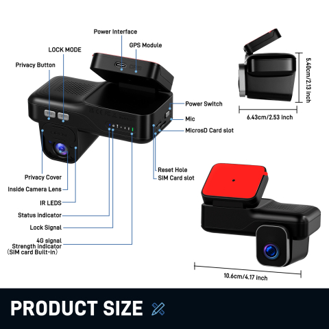 Camera DVR Inregistrare trafic 24/7 1080P FHD, cu cartela SIM 4G, GPS Integra, conexiune OBD 12/24V, control aplicatie Android/IOS, culoare negru [2]