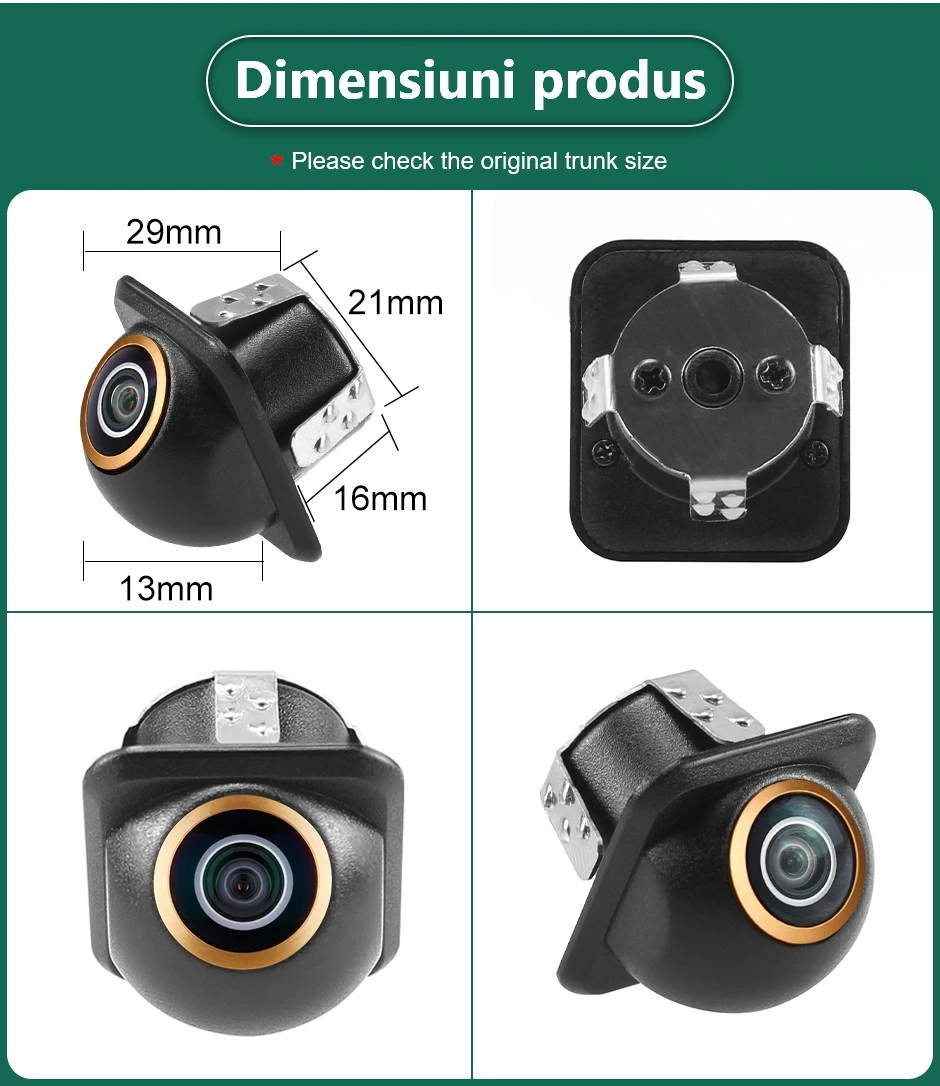 Cameră marșarier auto 720P, unghi 170°, lentilă Golden Fisheye, vedere pe timp de noapte, rezistentă la apă, universală [1]