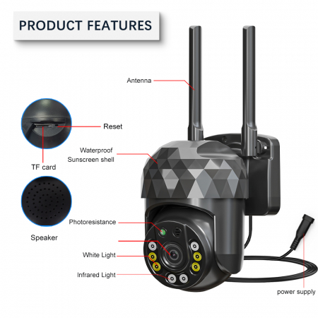Cameră WiFi de Supraveghere 1080P HD, 355° Rotire și 90° Înclinare, IP66, Night Vision și Alarmă Integrată [5]