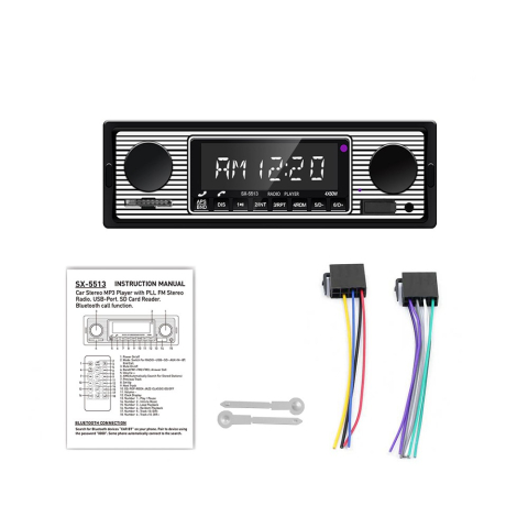Casetofon Auto MP3 Player, Stil Vintage cu Bluetooth, AUX, Card SD, Universal 1DIN [6]