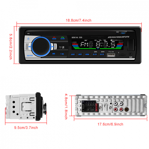 Casetofon auto universal, MP3 PLAYER 1DIN, 60W X4, Bluetooth,USB, CARD SD, AUX, intrare RCA subwoofer [9]